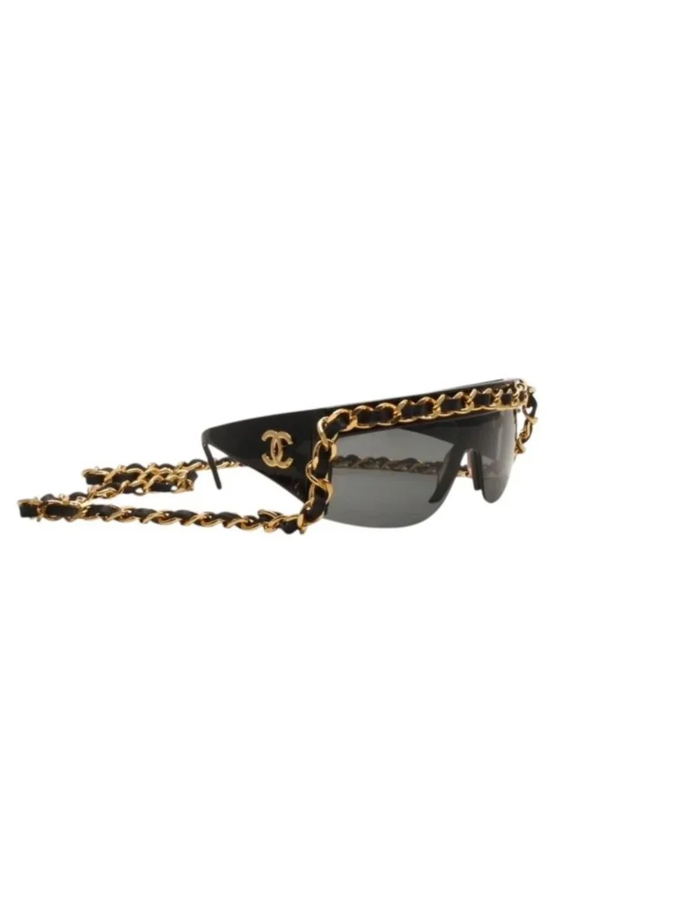 Chanel Chain Sunglasses Eyewear CC Logo Black Gold Vintage